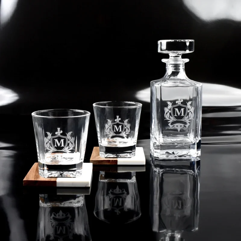 2 Glass Decanter Set with Custom Engraving